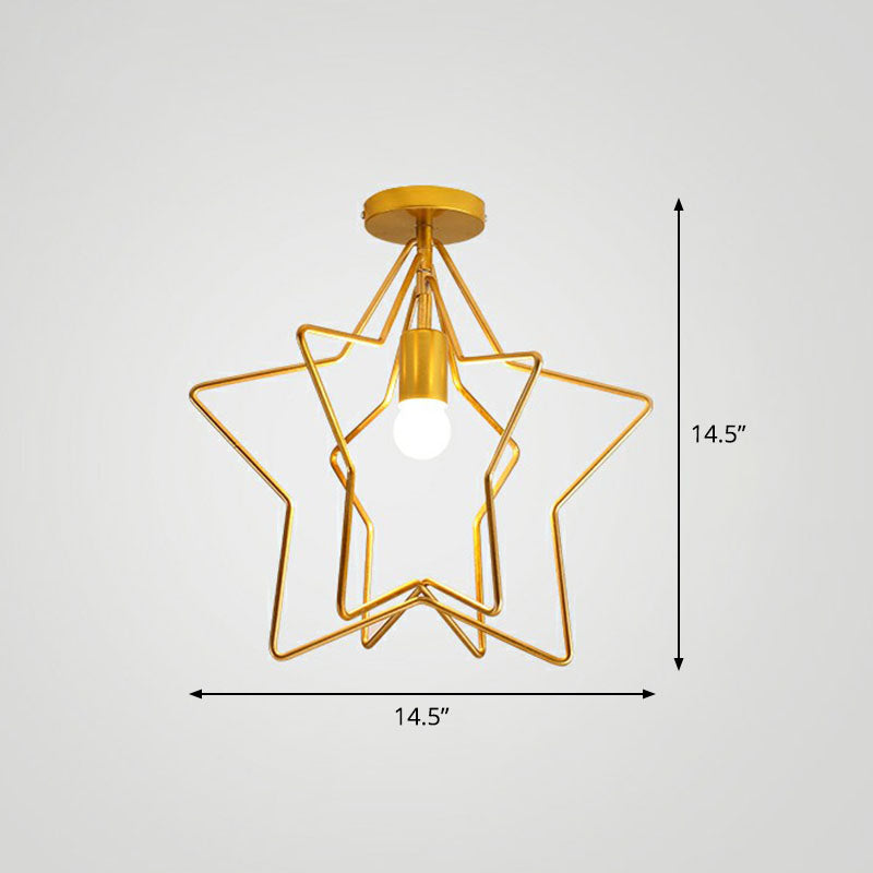 Industrial Star Semi Flush Mount Single Iron Flushmount Ceiling Light in Gold for Corridor