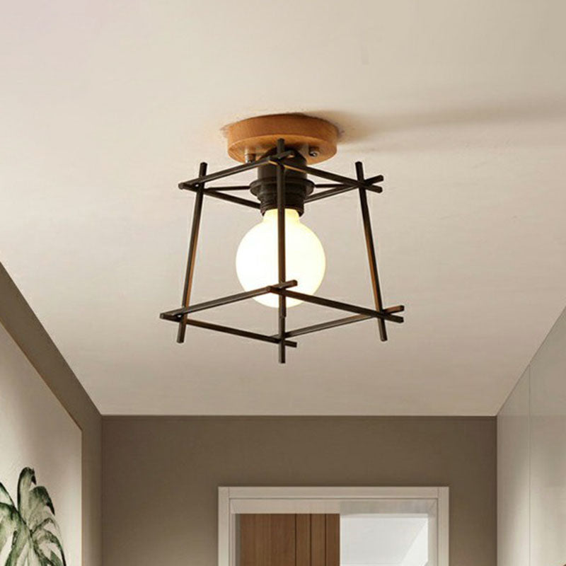 Geometrical Iron Semi Flush Mount Industrial Single-Bulb Entryway Flushmount Ceiling Light