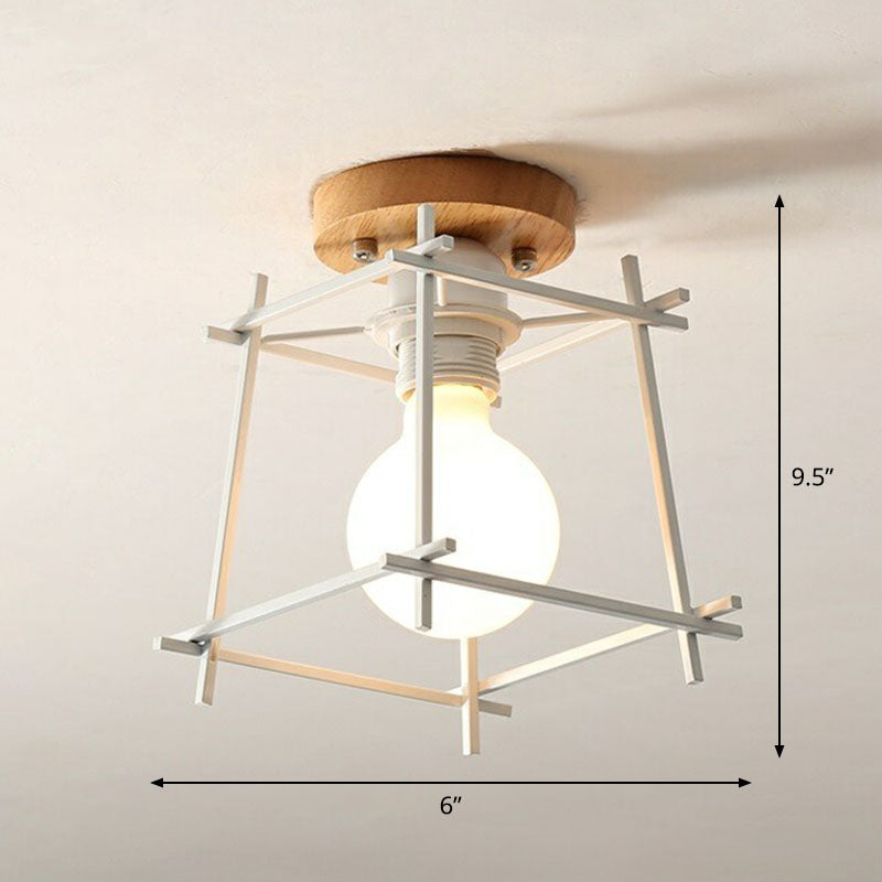 Geometrical Iron Semi Flush Mount Industrial Single-Bulb Entryway Flushmount Ceiling Light