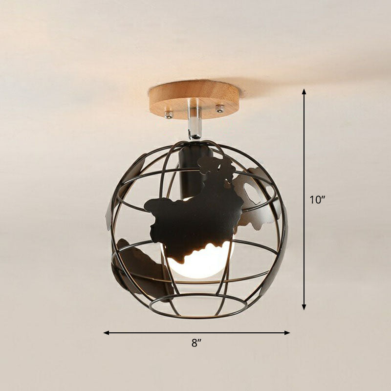 Geometrical Iron Semi Flush Mount Industrial Single-Bulb Entryway Flushmount Ceiling Light