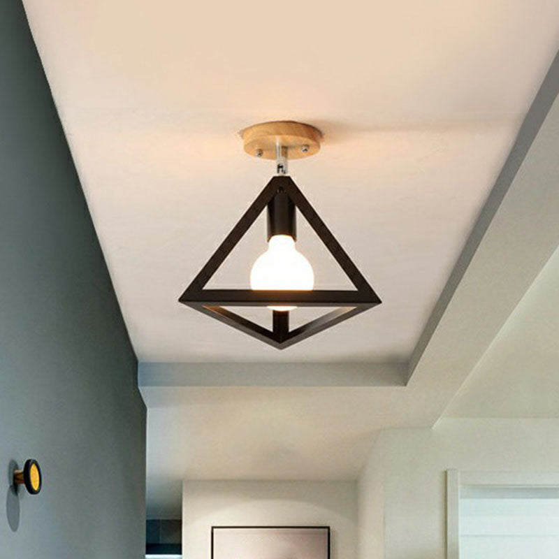 Geometrical Iron Semi Flush Mount Industrial Single-Bulb Entryway Flushmount Ceiling Light