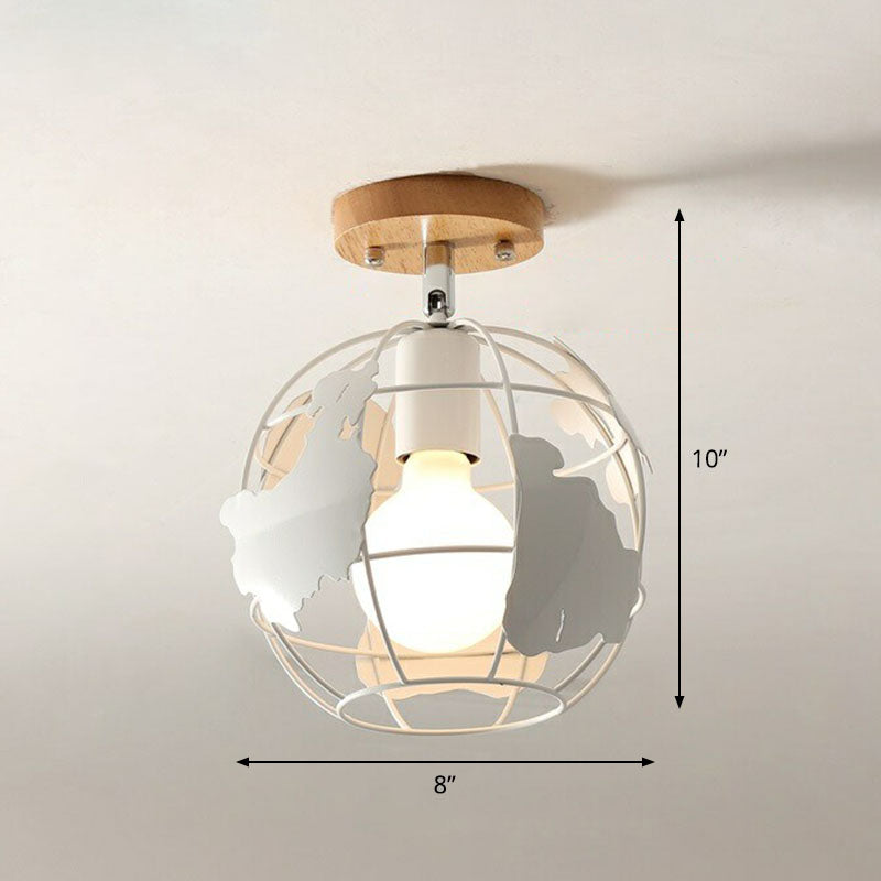 Geometrical Iron Semi Flush Mount Industrial Single-Bulb Entryway Flushmount Ceiling Light