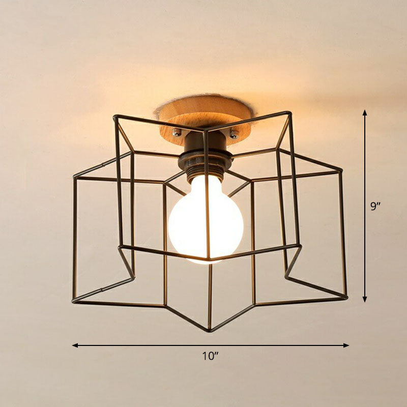 Geometrical Iron Semi Flush Mount Industrial Single-Bulb Entryway Flushmount Ceiling Light