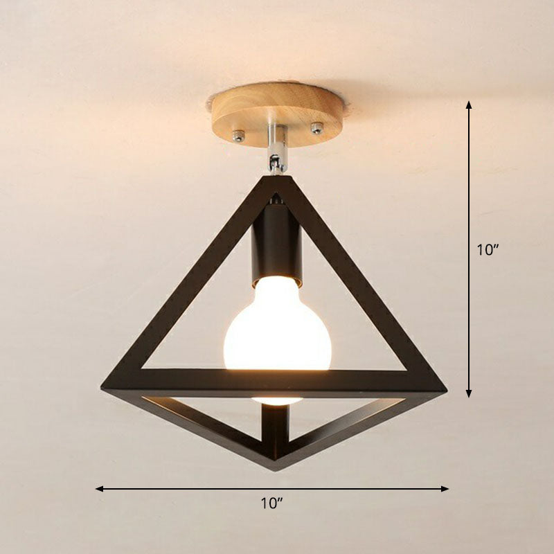Geometrical Iron Semi Flush Mount Industrial Single-Bulb Entryway Flushmount Ceiling Light