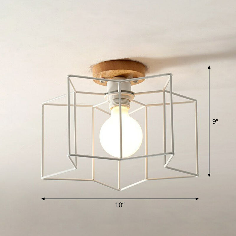 Geometrical Iron Semi Flush Mount Industrial Single-Bulb Entryway Flushmount Ceiling Light