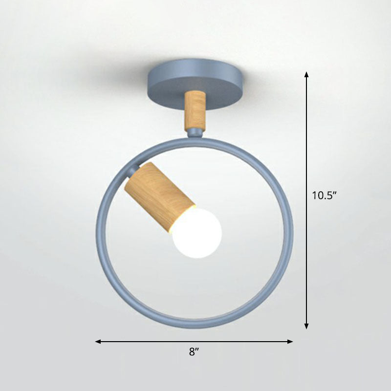 1-Light Semi Flush Fixture Antique Framed Iron Flush Mount Ceiling Light for Corridor