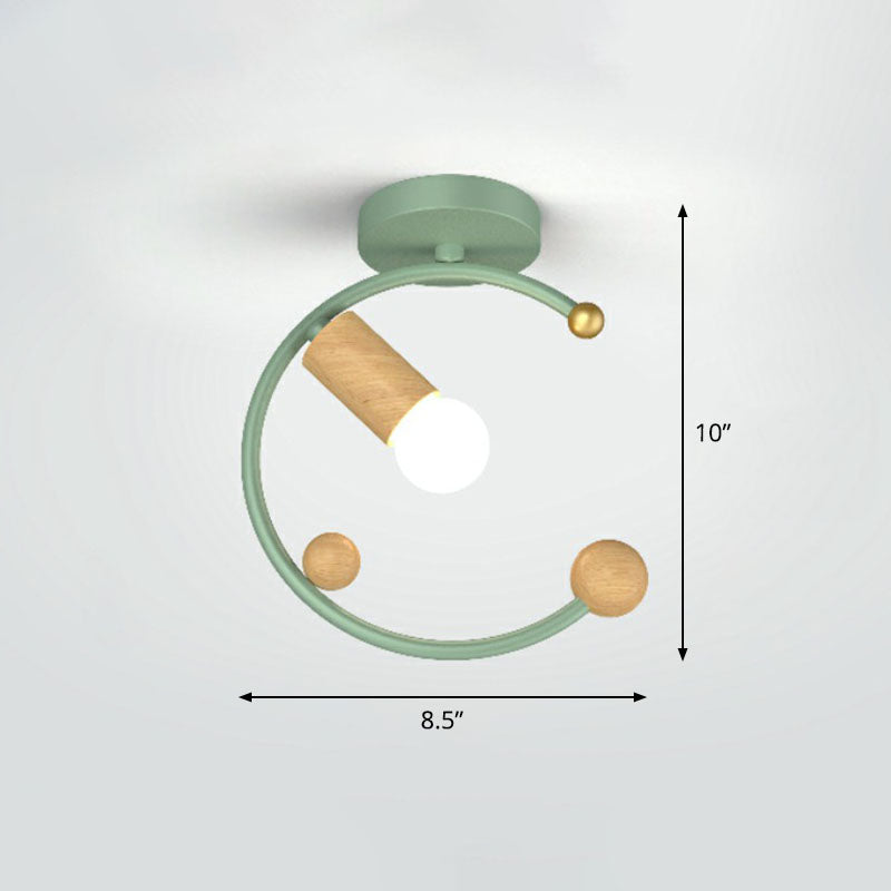 1-Light Semi Flush Fixture Antique Framed Iron Flush Mount Ceiling Light for Corridor