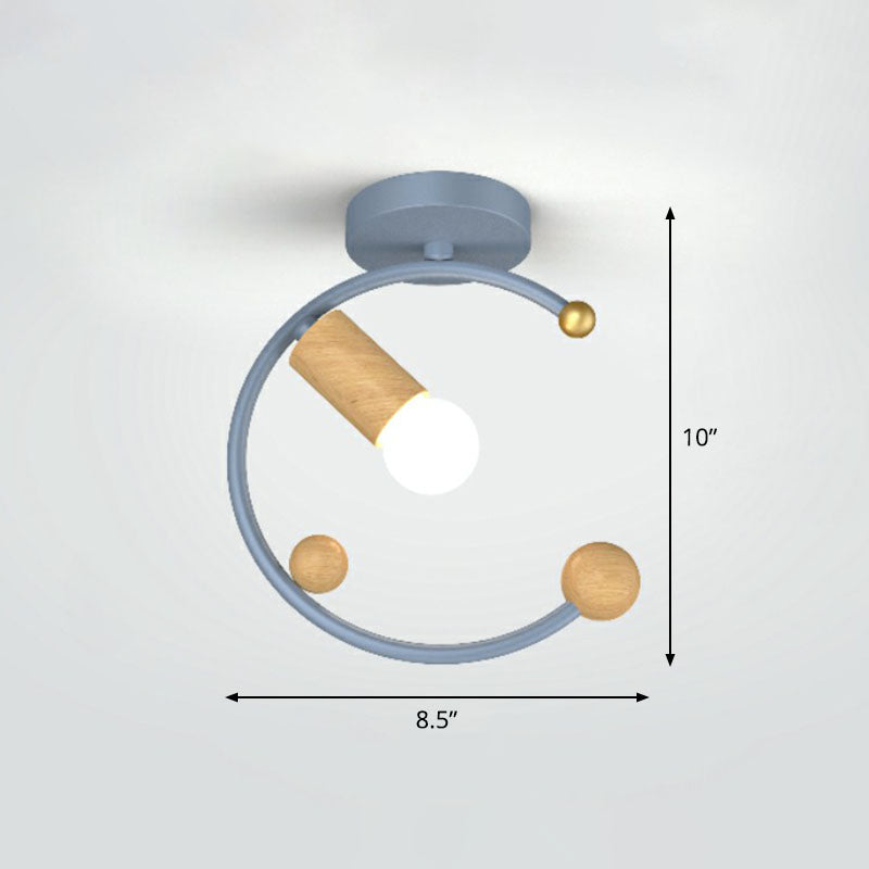 1-Light Semi Flush Fixture Antique Framed Iron Flush Mount Ceiling Light for Corridor