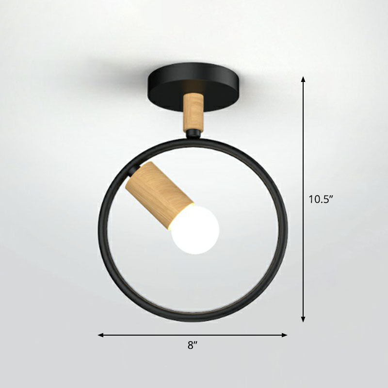 1-Light Semi Flush Fixture Antique Framed Iron Flush Mount Ceiling Light for Corridor