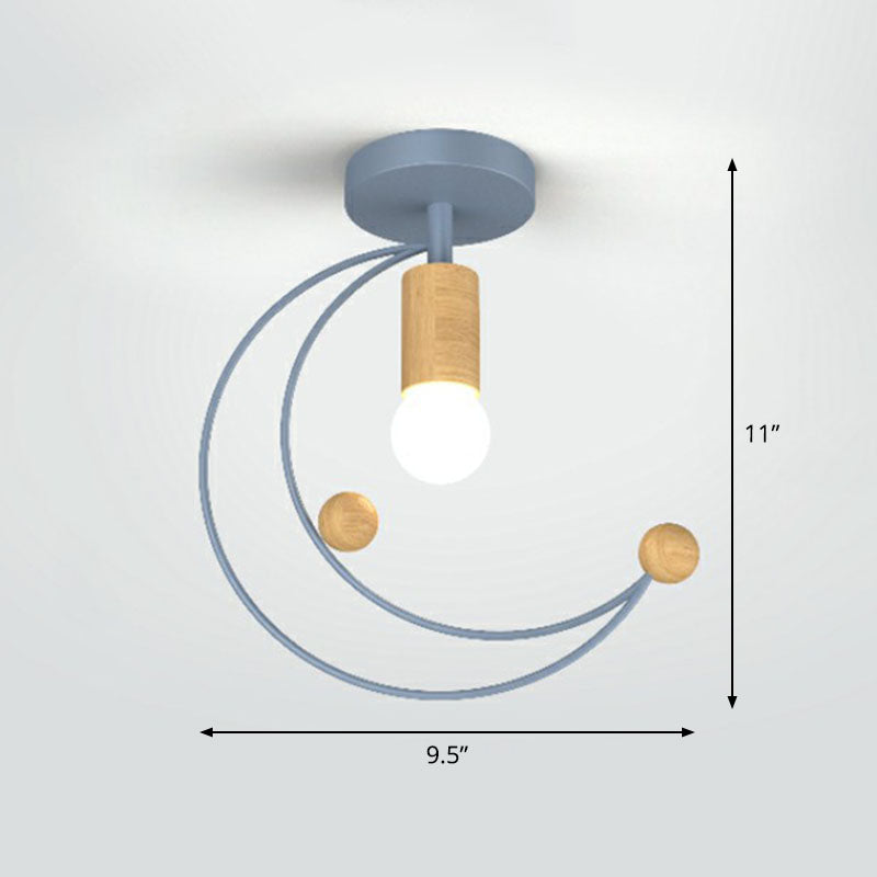 1-Light Semi Flush Fixture Antique Framed Iron Flush Mount Ceiling Light for Corridor