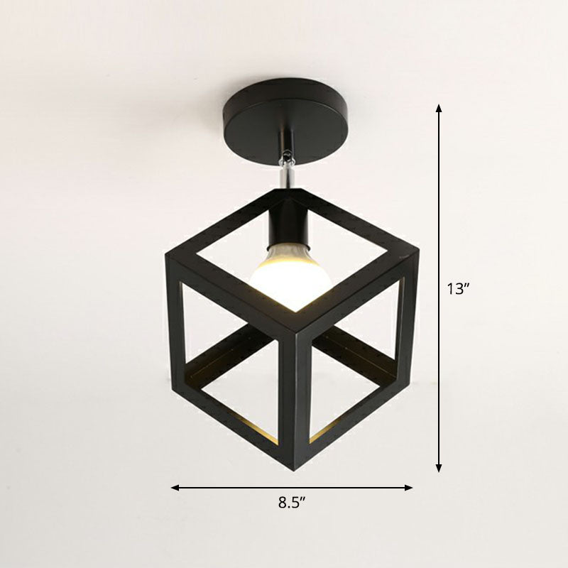 Retro Geometric Semi Flush Mount Lighting 1 Head Iron Flush Mount Fixture for Entryway