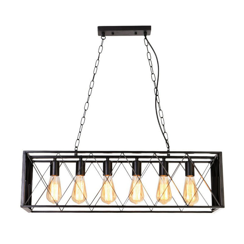 Rectangular Iron Island Pendant Lighting Vintage Dining Room Ceiling Light in Black