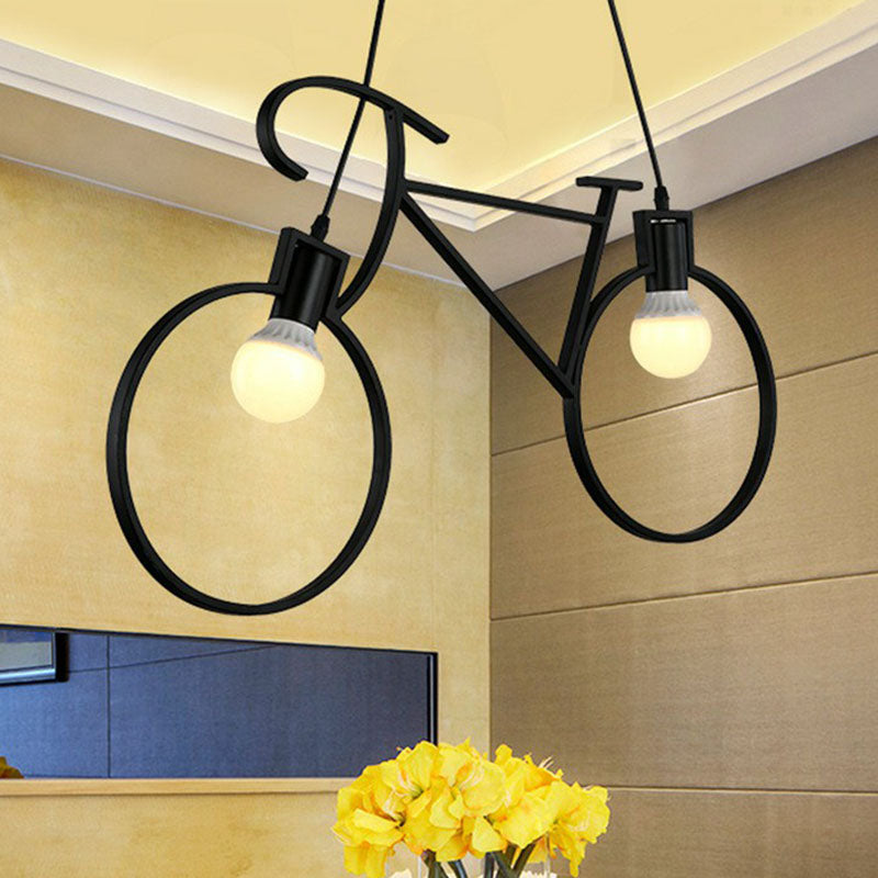 Bicycle Fer Chandelier Light Antique 2 Heads Restaurant Pendants Pending Lightture en noir