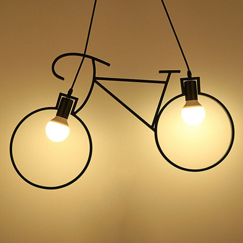 Bicycle Fer Chandelier Light Antique 2 Heads Restaurant Pendants Pending Lightture en noir