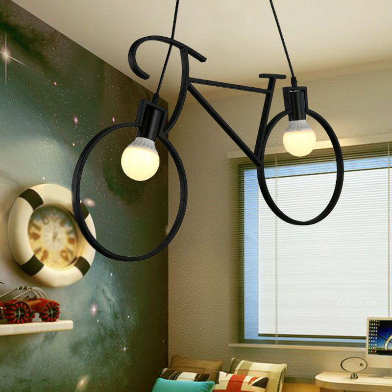 Bicycle Fer Chandelier Light Antique 2 Heads Restaurant Pendants Pending Lightture en noir