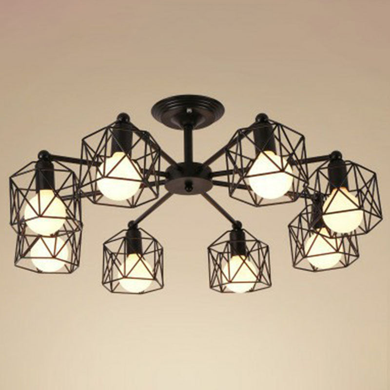 Iron Hexagonal Cage Suspension Light Simplicity Clothes Shop Chandelier Light in Black