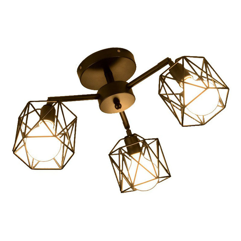Iron Hexagonal Cage Suspension Light Simplicity Clothes Shop Chandelier Light in Black