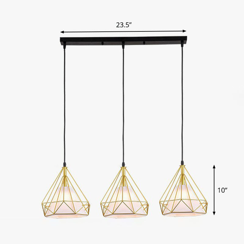 Industrial Diamond Cage Multi Light Pendant 3 Heads Iron Hanging Lighting for Dining Room