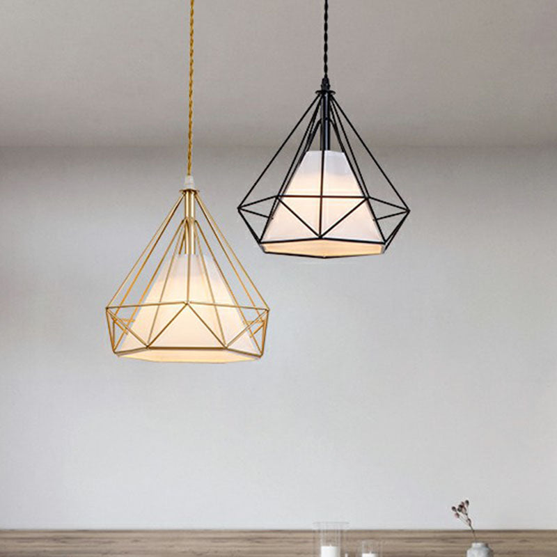 1-Light Pendant Light Antique Diamond Cage Iron Hanging Light Fixture for Dining Room