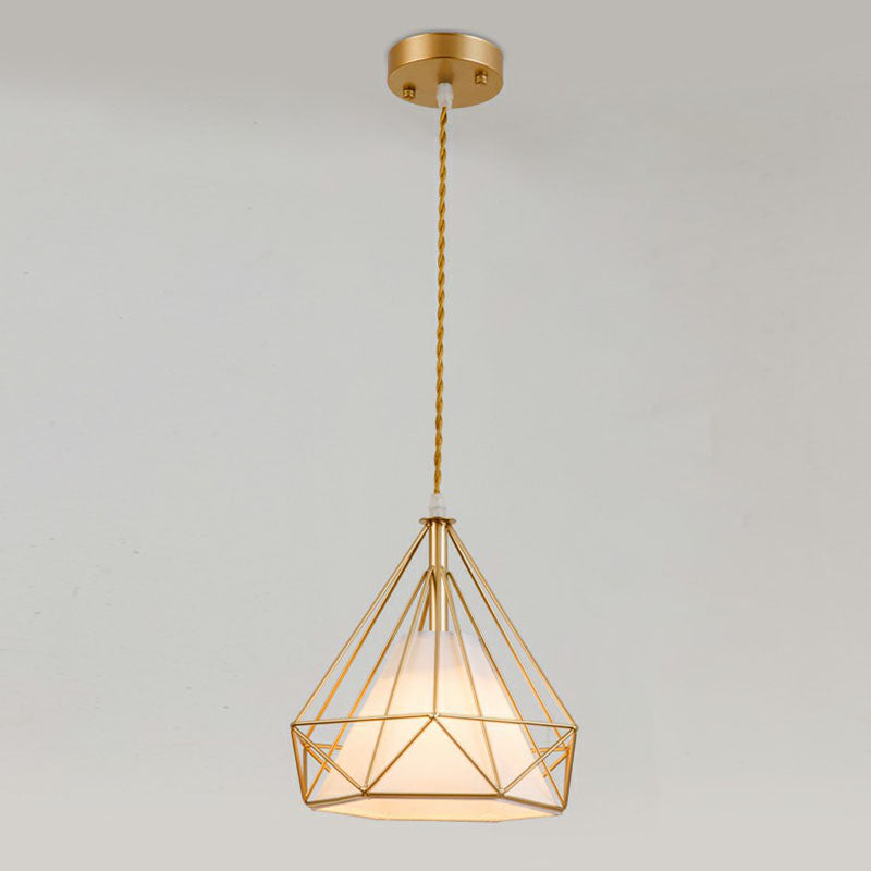 1-Light Pendant Light Antique Diamond Cage Iron Hanging Light Fixture for Dining Room