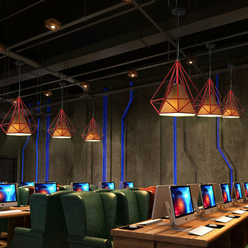 Simplicity Diamond Frame Hanging Light 1 Bulb Iron Pendant Lighting Fixture for Restaurant