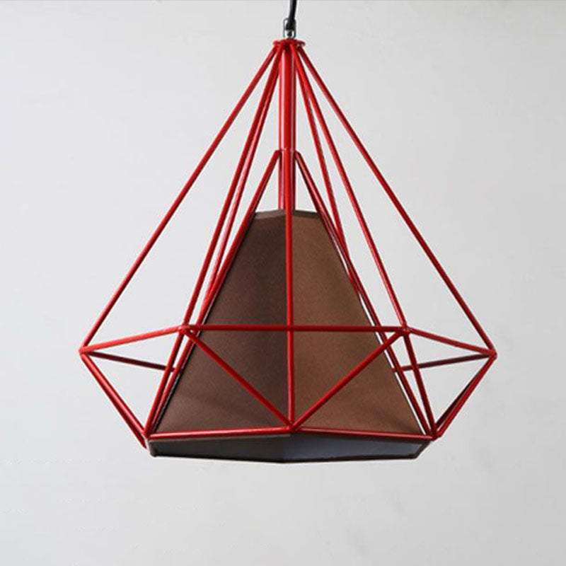 Simplicity Diamond Frame Hanging Light 1 Bulb Iron Pendant Lighting Fixture for Restaurant