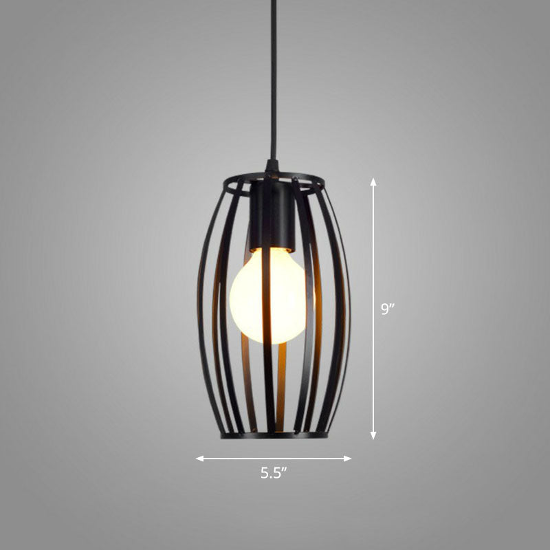 Geometric Cage Iron Hanging Light Simplicity 1 Bulb Corridor Pendant Light Fixture in Black