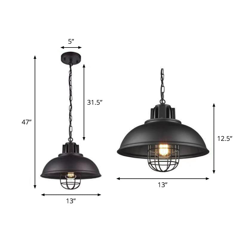 1 Head Suspension Lighting Retro Style Pot Cover Metal Pendant Ceiling Light in Black