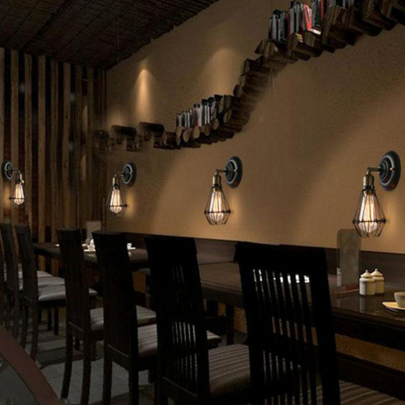 Montaggio a parete a bulbo a bulbo Light industriale in gambi in ferro lampada da parete in nero