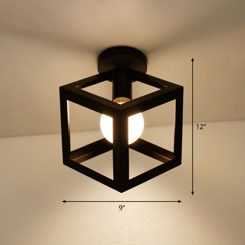 Plafonnier semi-encastré métallique géométrique, plafonnier antique à une ampoule pour couloir, noir