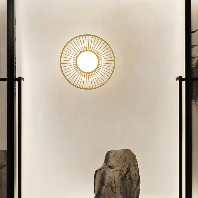 Wheel Shaped Living Room Wall Mount Light Bamboo Simplicity LED Wall Lighting in Wood