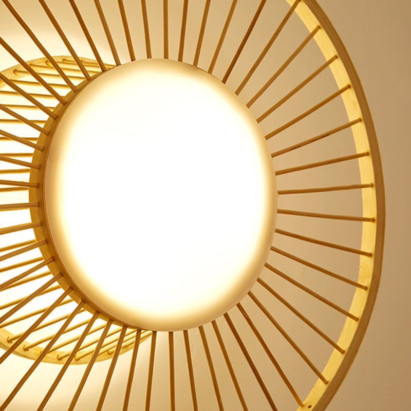 Wheel Shaped Living Room Wall Mount Light Bamboo Simplicity LED Wall Lighting in Wood
