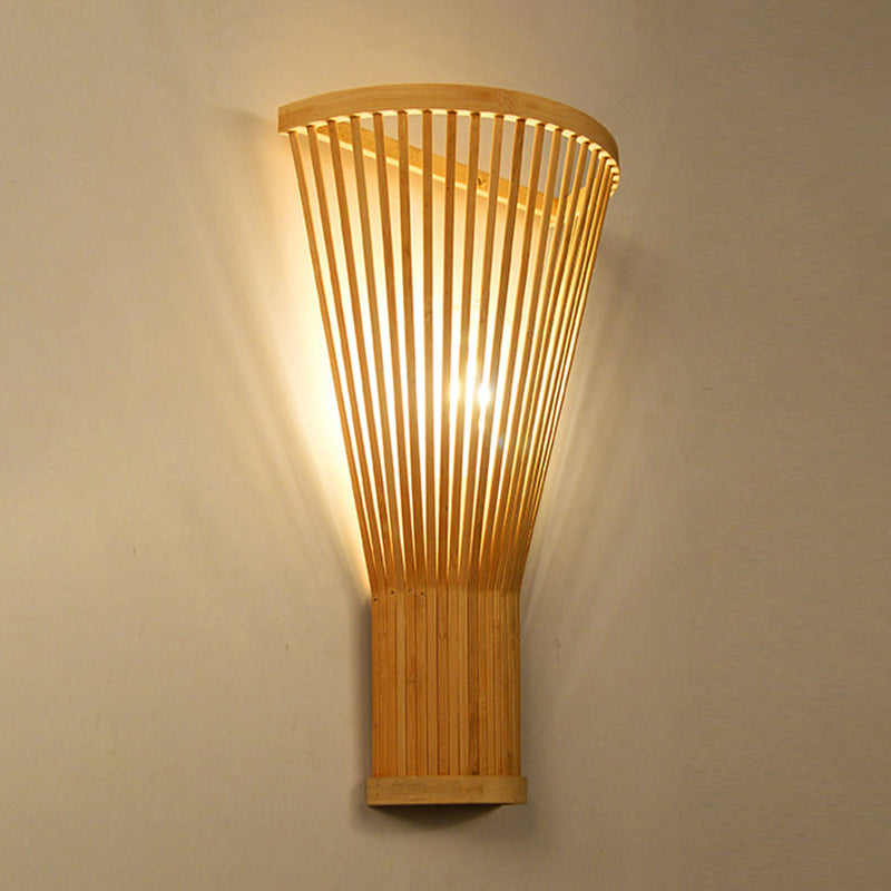 Minimalist Tapered Wall Mount Light Bamboo Single Living Room Wall Light Fixture in Wood
