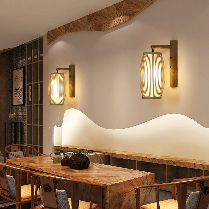 Bamboo Handmade Wall Lamp Nordic Style 1 Bulb Wood Wall Light Fixture for Corridor
