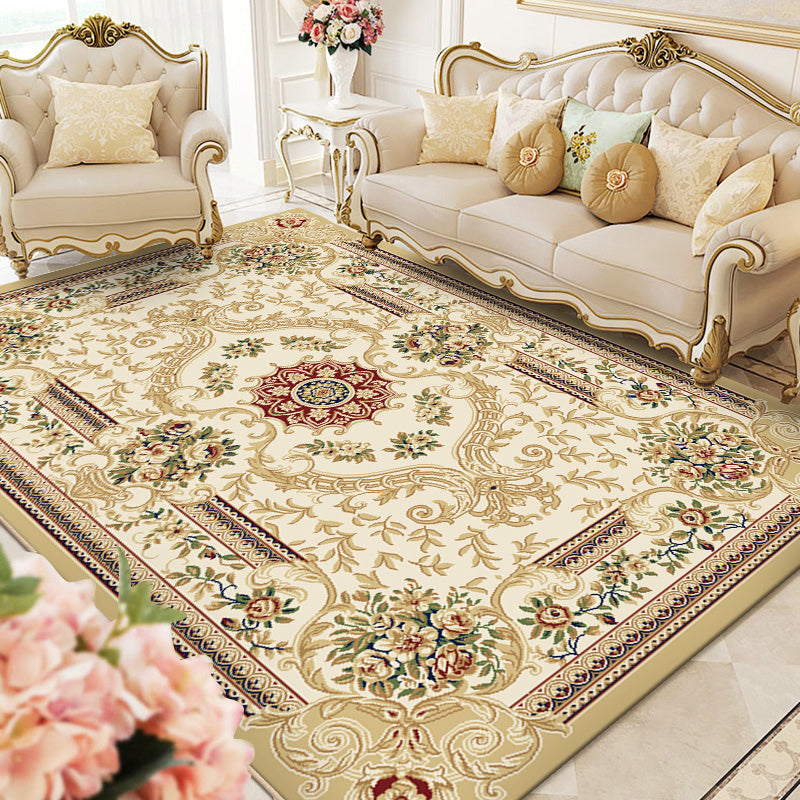 Multi Colored Living Room Rug Olden Floral Pattern Carpet Polyster Easy Care Machine Washable Indoor Rug