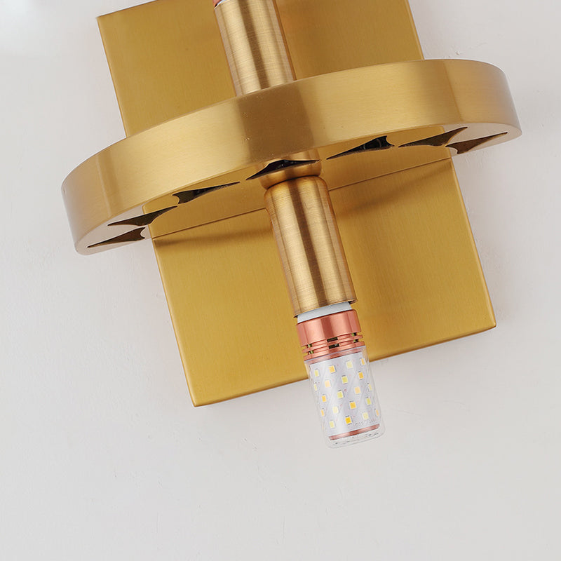 Clear Crystal Prism Wall Sconce Lamp Modernist Style 2 Lights Brass Finish Wall Lighting for Corridor