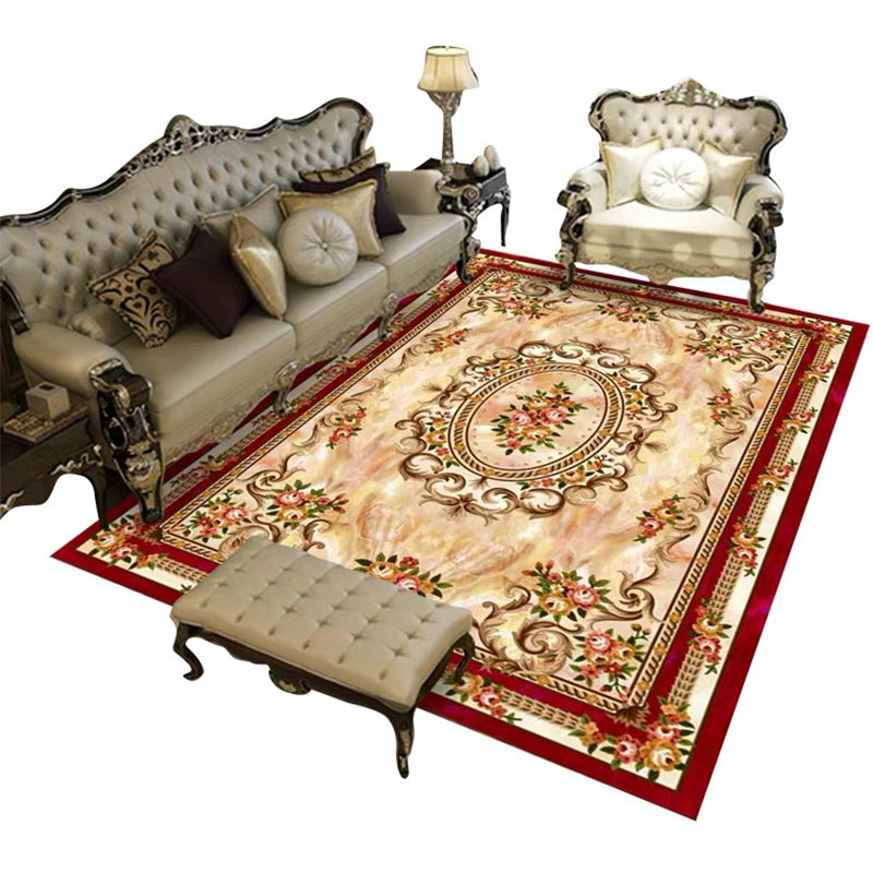 Multi Colored Retro Rug Polypropylene Floral Pattern Area Carpet Anti-Slip Backing Washable Easy Care Rug for Decor