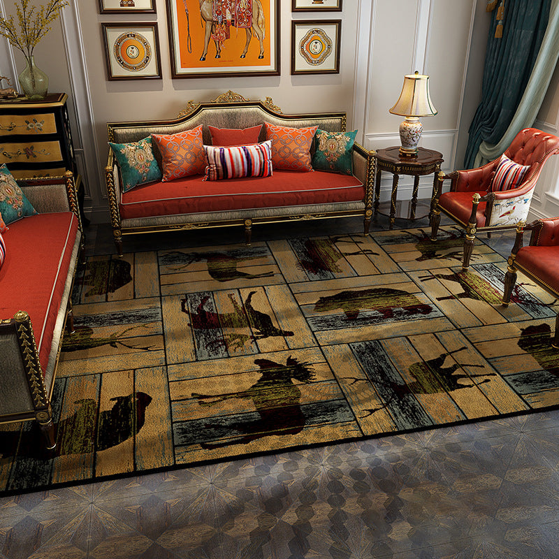 Olden Living Room Rug Multi Color Animal Print Rug Synthetics Non-Slip Backing Washable Stain-Resistant Carpet