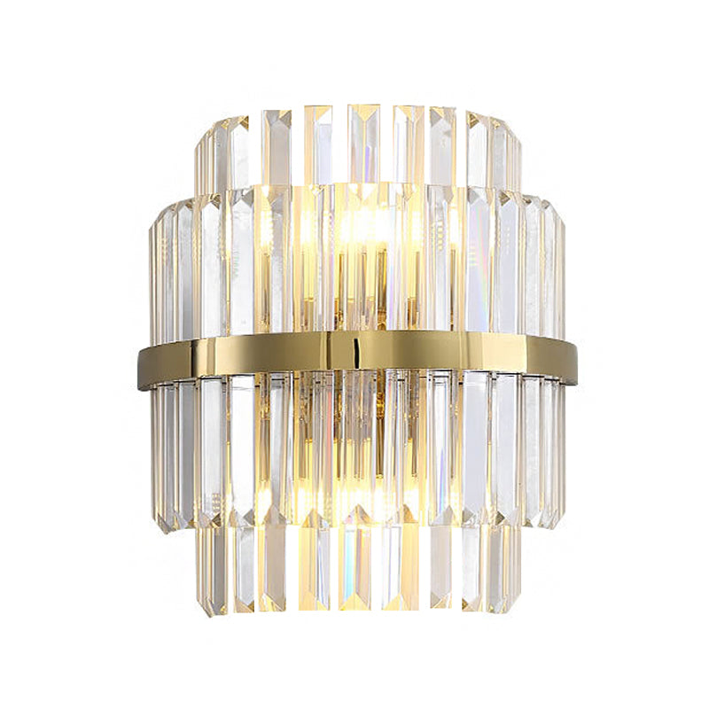Clear Crystal Cylinder Wall Lighting Contemporary Style 2 Bulbs Wall Lamp in Brass for Bedroom