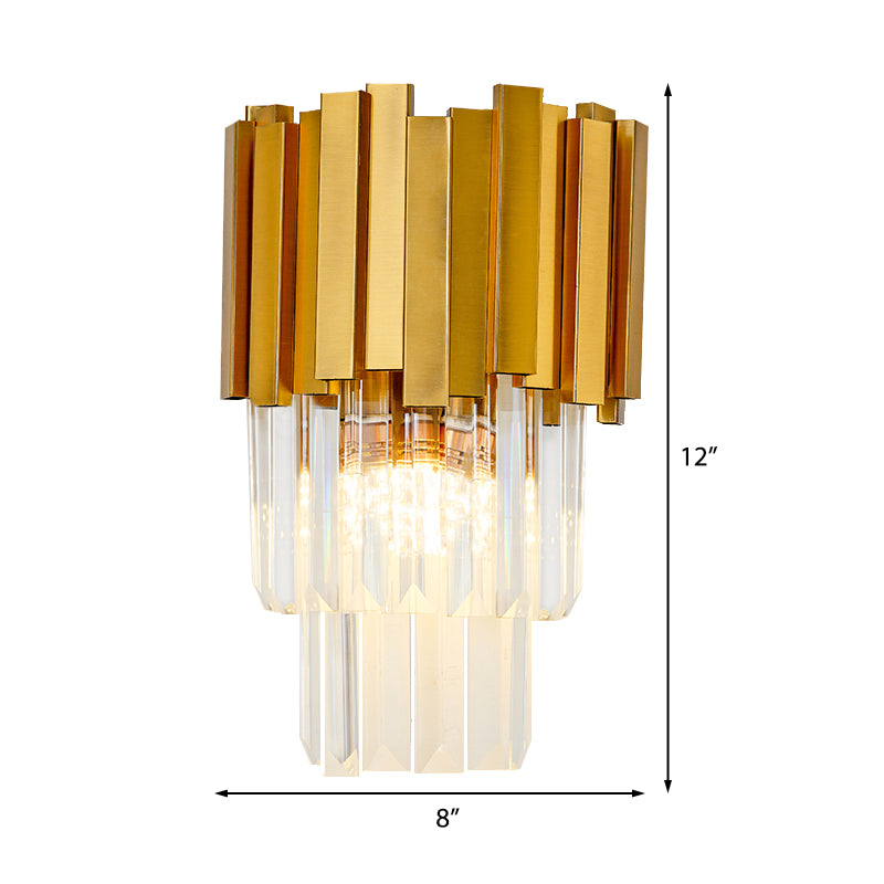 Tiered Wall Light Sconce Modern Style Metal 1 Light Golden Sconce Lamp with Clear Crystal Prism