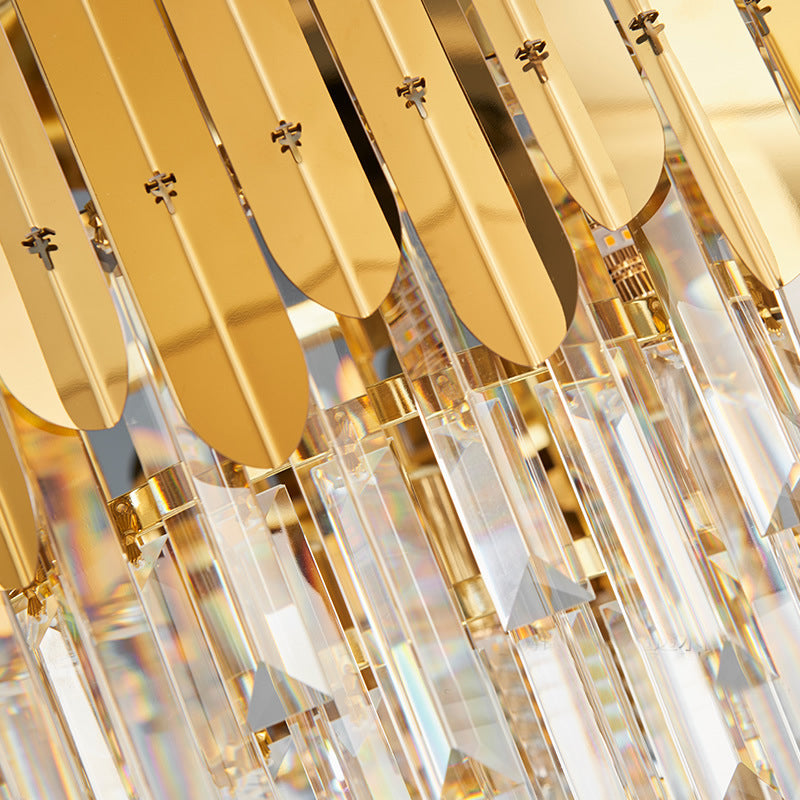 Layered Wall Light Fixture Modernist Metal 1 Light Brass Wall Lamp with Clear Crystal Block for Bedside