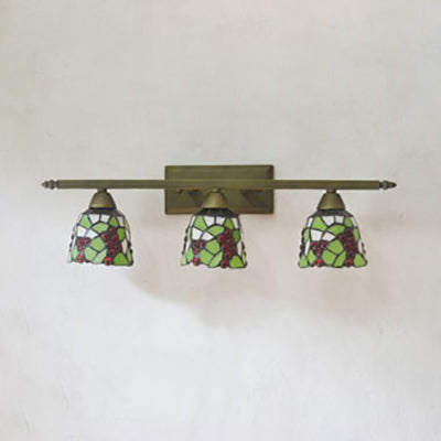 Tiffany Rustic Bell Wall Lighting Stained Glass 3 Lights Bathroom Sconce Lamp in Pink/Red/Orange/Purple