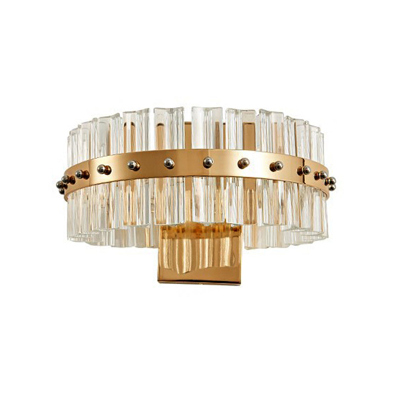 Clear Crystal Round Wall Mount Lighting Contemporary Style LED Gold Finish Wall Lamp for Bedroom