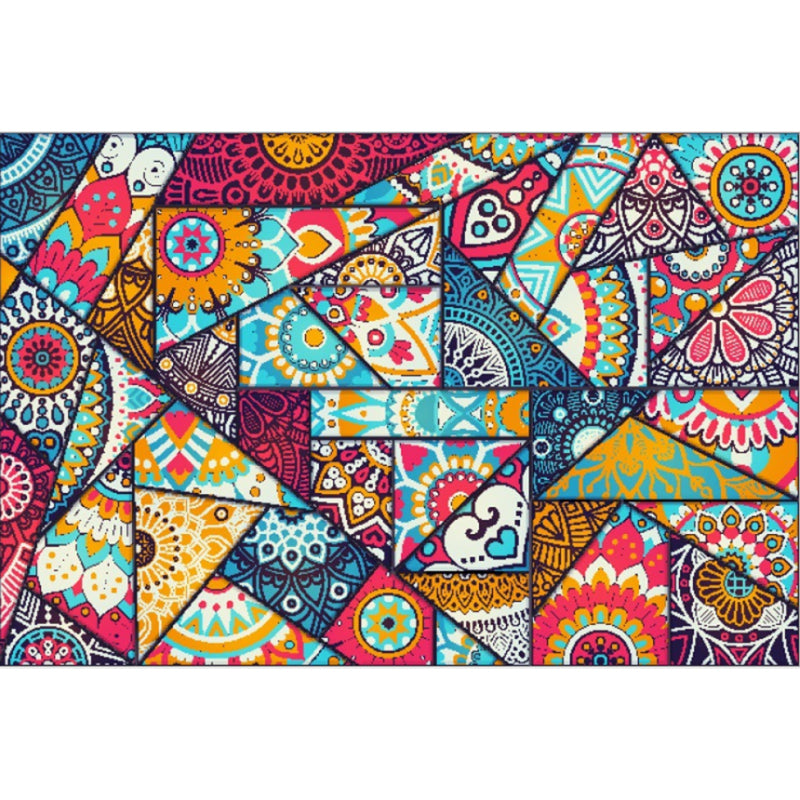 Boho-Chic Parlor Rug Multi Color Geometric Print Carpet Polypropylene Machine Washable Non-Slip Backing Rug