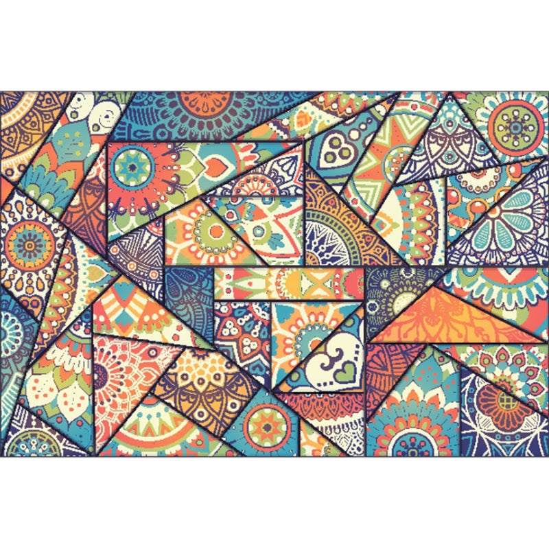 Boho-Chic Parlor Rug Multi Color Geometric Print Carpet Polypropylene Machine Washable Non-Slip Backing Rug