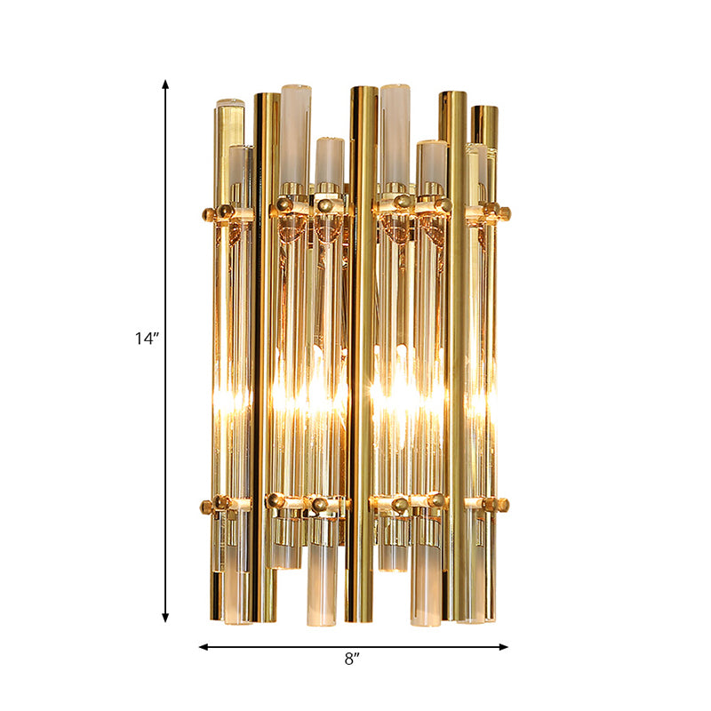 Tubular Wall Sconce Modernist Style Clear Crystal and Metal 1 Light Golden Wall Lighting for Bedroom
