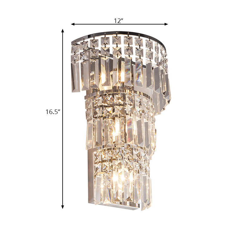 Tiered Wall Lighting Fixture Vintage Style Clear Crystal 3 Lights Chrome Finish Wall Sconce for Hallway