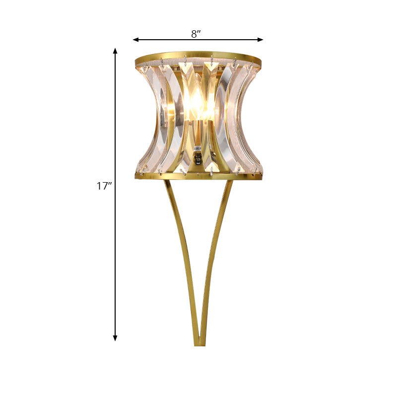 Golden Hourglass Shape Wall Lighting Modern Style 1 Head Clear Crystal Wall Sconce for Living Room