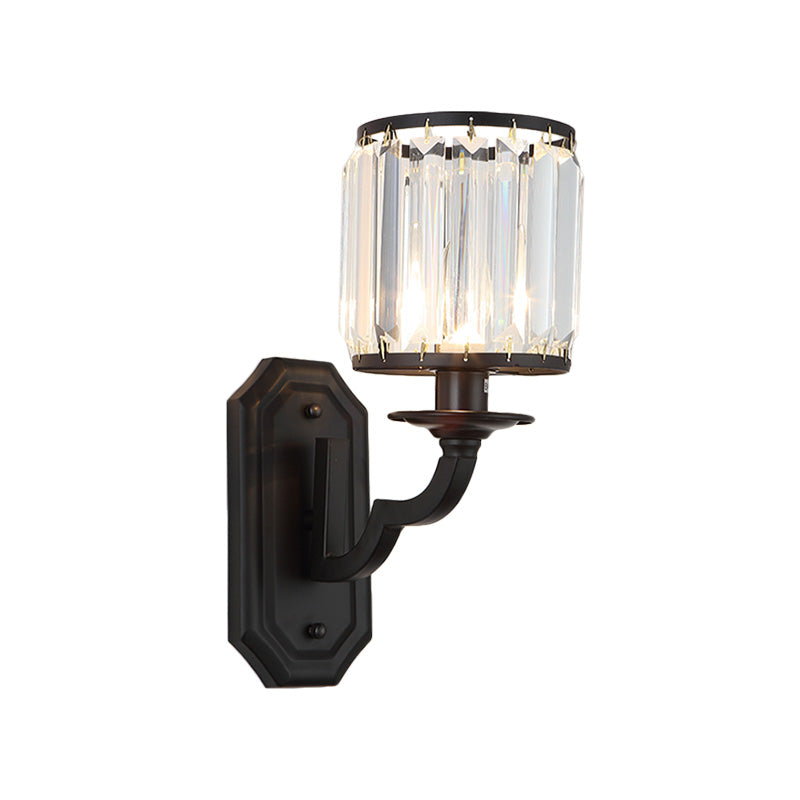 Finitura nera/oro cilindrica parete luminosa sconce moderna stile 1 illuminazione da parete cristallina chiara per camera da letto
