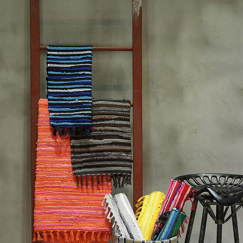 Multi-Color Bedroom Rug Bohemian Stripe Printed Carpet Cotton Pet Friendly Handspun Easy Care Rug with Tassel